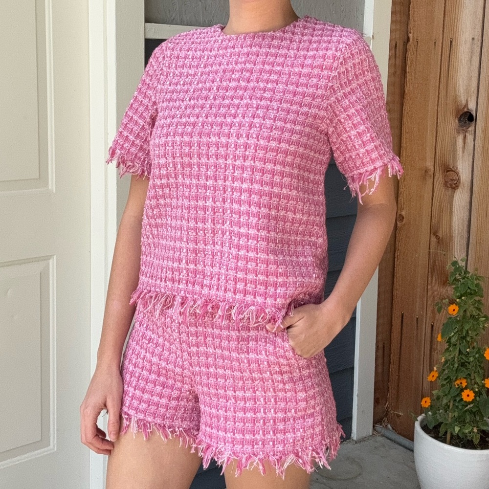 Pink Tweed Set with Fringe Edge, S/XS